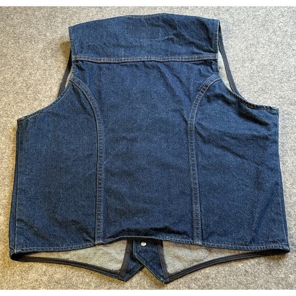 Vintage Wrangler Vest Mens Large Dark Wash Denim Authentic Jacket Western Vest - Picture 2 of 7